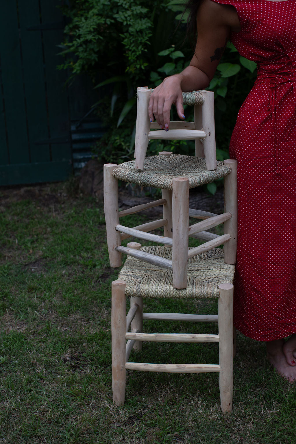 Nesting Eucalyptus Wood & Natural Rope Stools - Set of 3