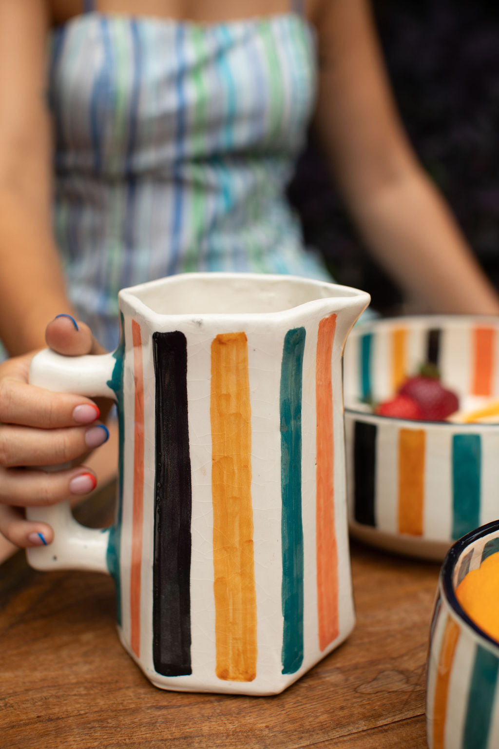 Ceramic Striped Pitcher