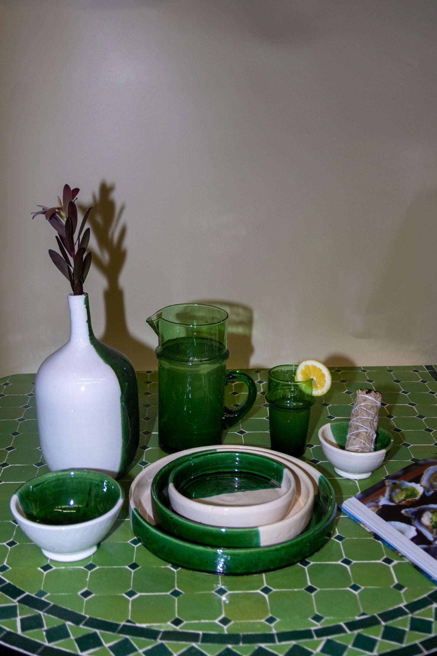 Green Plate with edge- Hand-painted Morocco