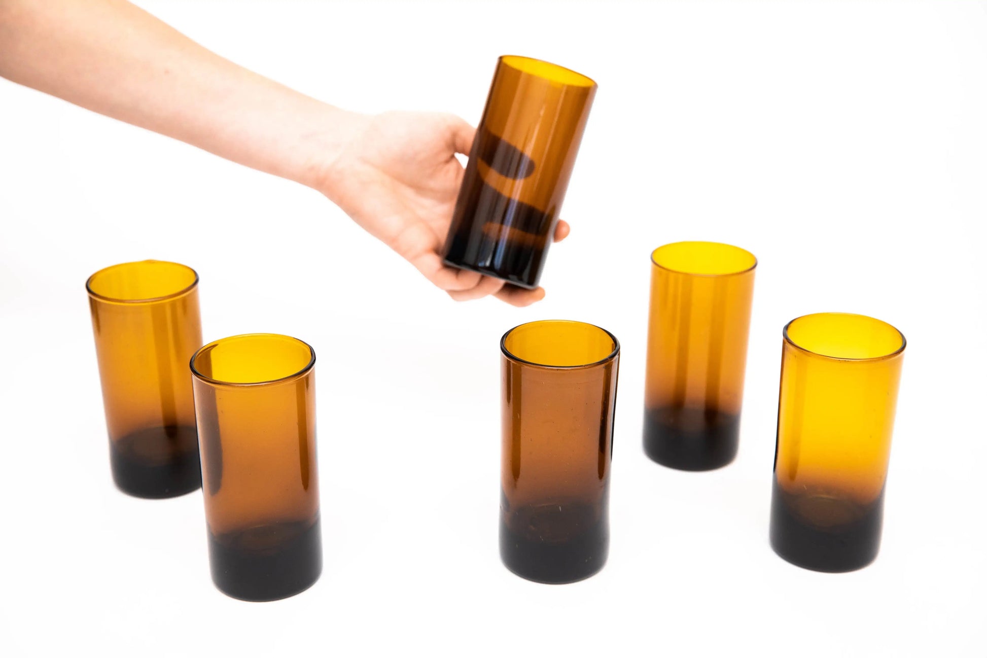 Glass (Tall, Amber) Set of 12, handblown in Bogota, Colombia