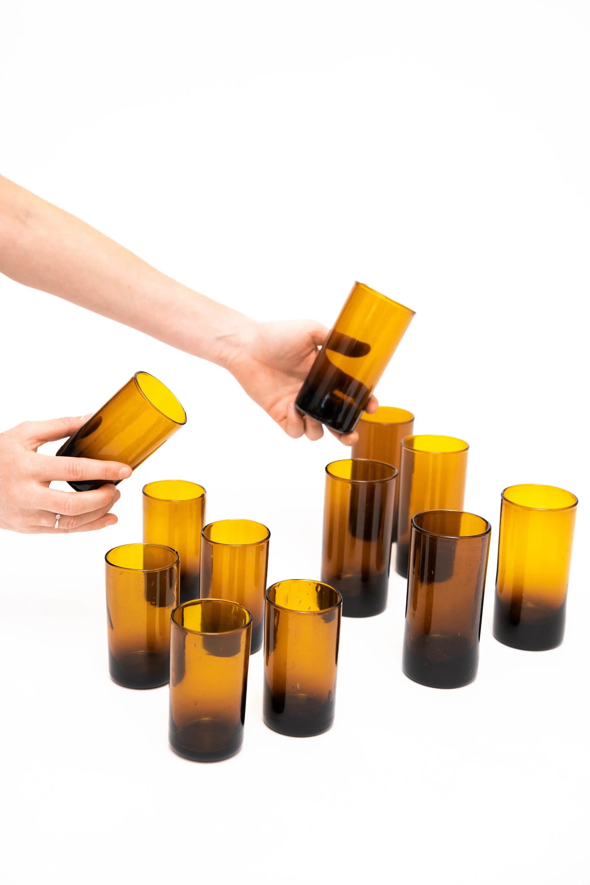 Glass (Tall, Amber) Set of 12, handblown in Bogota, Colombia