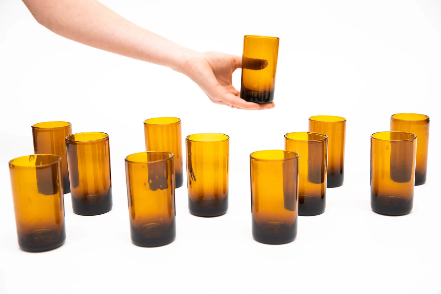 Glass (Tall, Amber) Set of 12, handblown in Bogota, Colombia