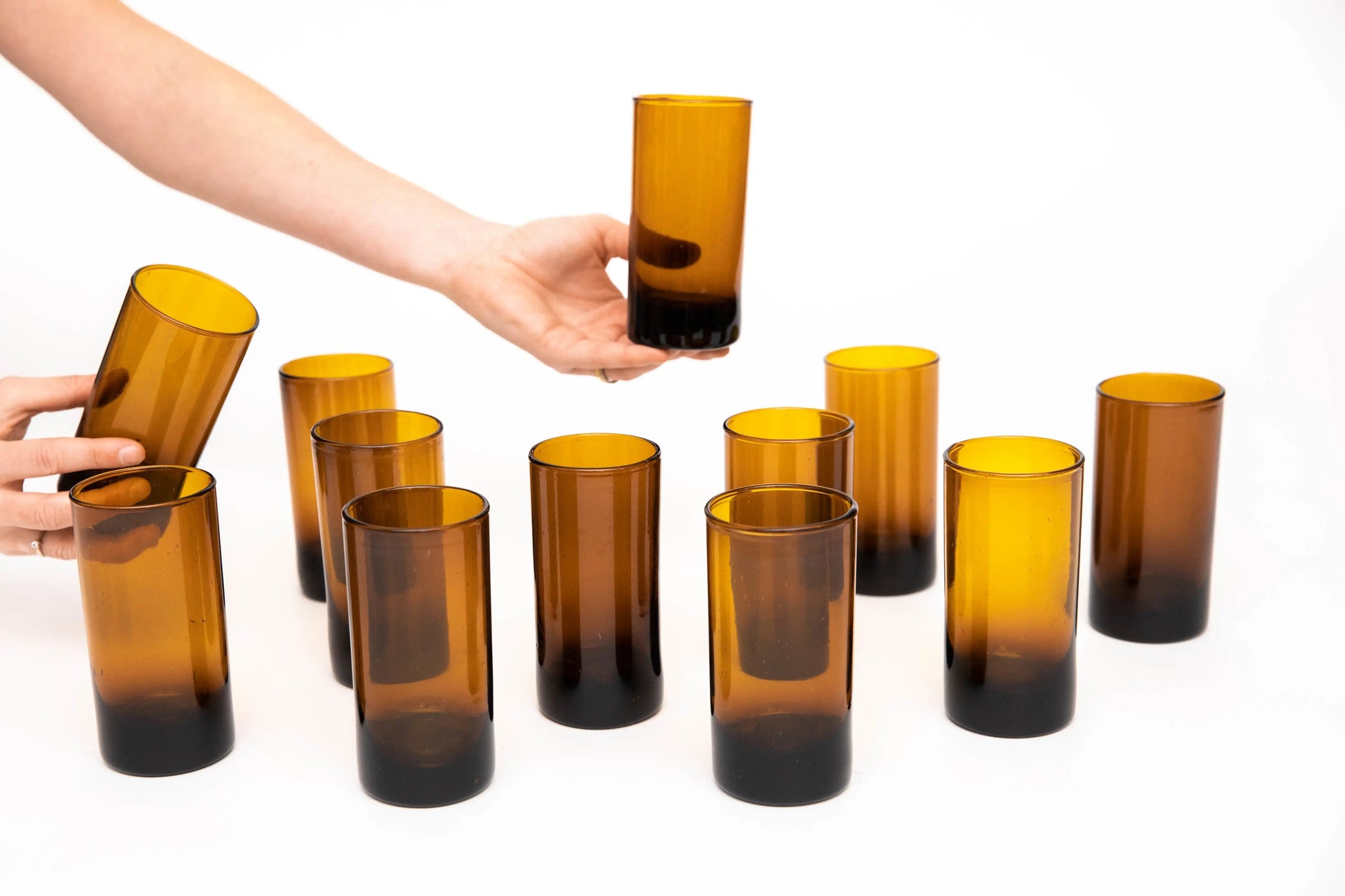 Glass (Tall, Amber) Set of 12, handblown in Bogota, Colombia